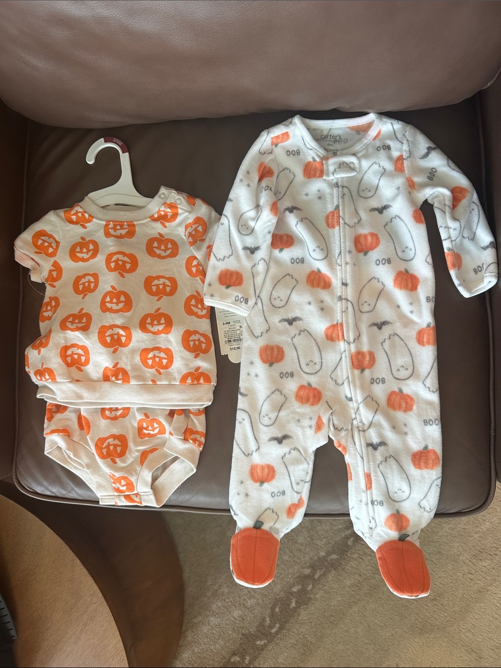 Cat & Jack Orange and White Pumpkin Footed Sleeper with Matching Bodysuit